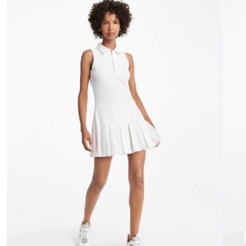 DKNY Sport Tennis Dress Women Medium White Pleated Sleeveless Zip DP3D4835